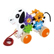 Каталка на веревочке 50977 собачка с шестеренками (дерево) Viga Toys