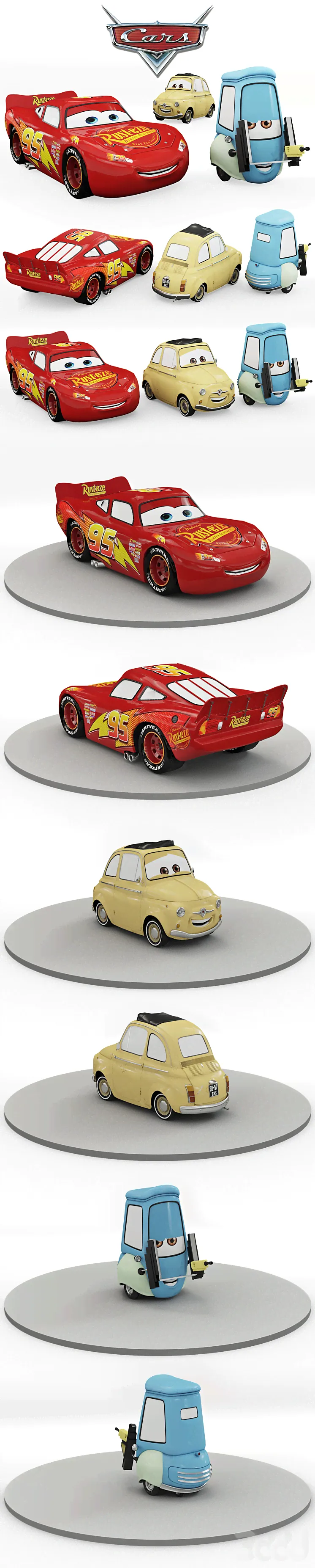 Toys "Cars" Lightning McQueen, Guido, Luigi - Игрушки - 3D модель