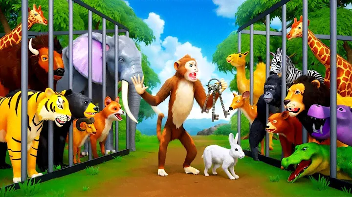 Funny Animals Zoo Escape Adventure: Monkey Elephant Hippo Tiger Lion Bison Cow Giraffe Cartoons