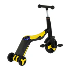 Детский самокат-беговел с музыкой 3в1 CS toys (самокат, беговел, велосипед) - FL-868 черно-желтый
