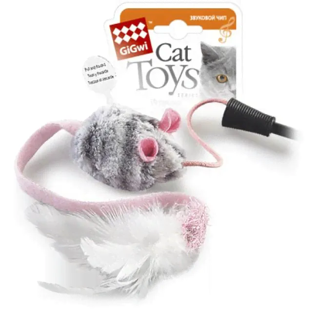 Игрушка для кошек GiGwi Cat Toys Дразнилка на стеке с мышкой с чипом 51 см-0