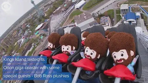 VIDEO: Bob Ross plush toys take ride on Ohio rollercoaster